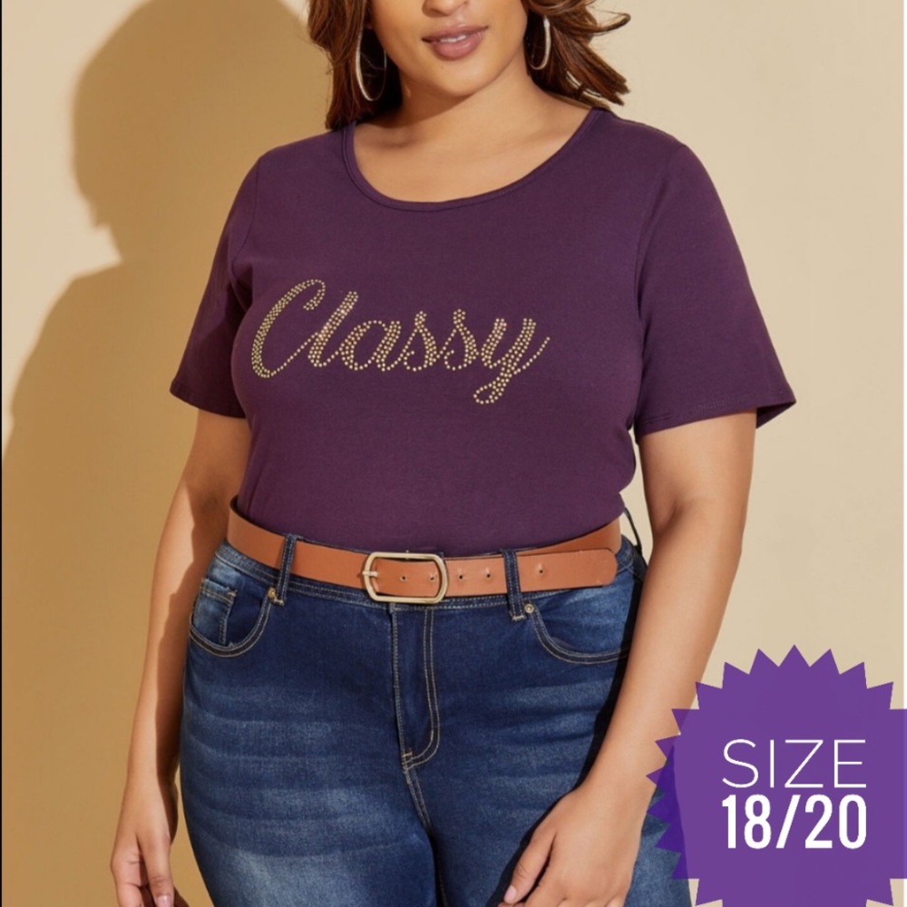 Plus ASHLEY STEWART Acai Purple “Classy”Embellished Tee 18/20